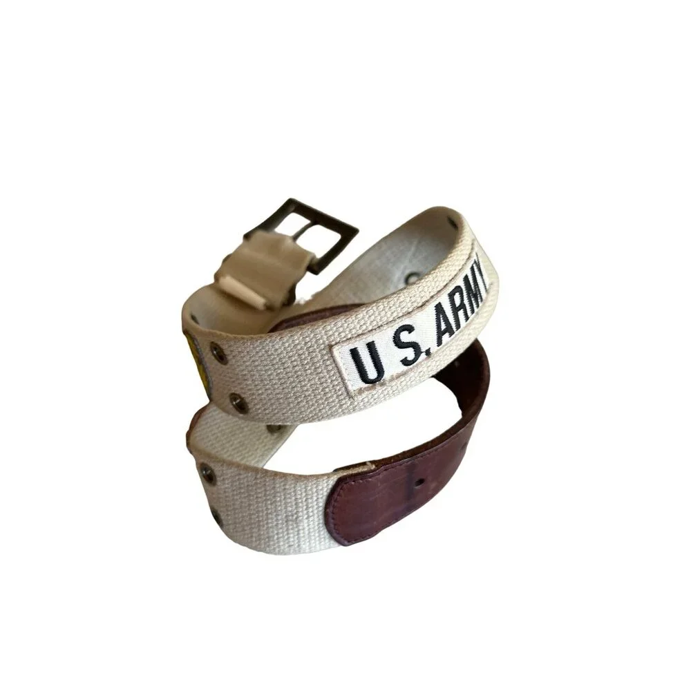 Limited Too Canvas & Leather U.S. Army Belt With Military Patch Accents Adjustab